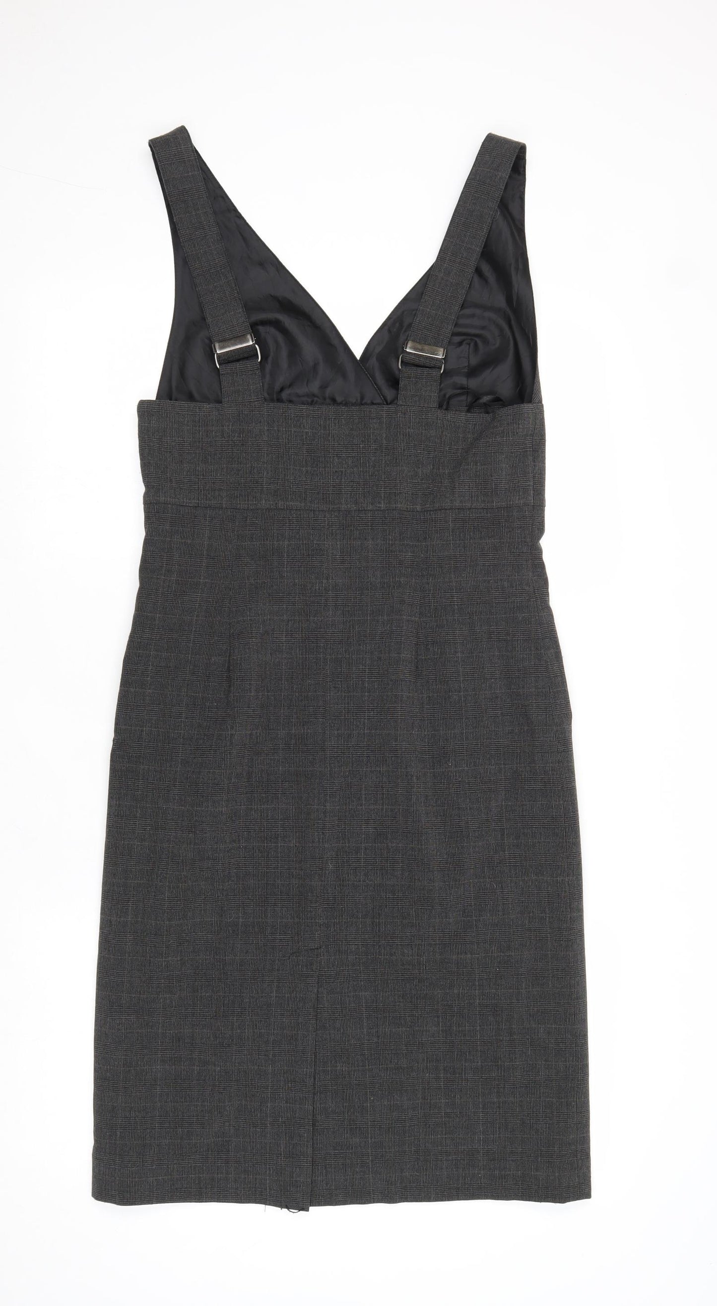 Ben Sherman Womens Grey Plaid Polyester Pinafore/Dungaree Dress Size M V-Neck Zip
