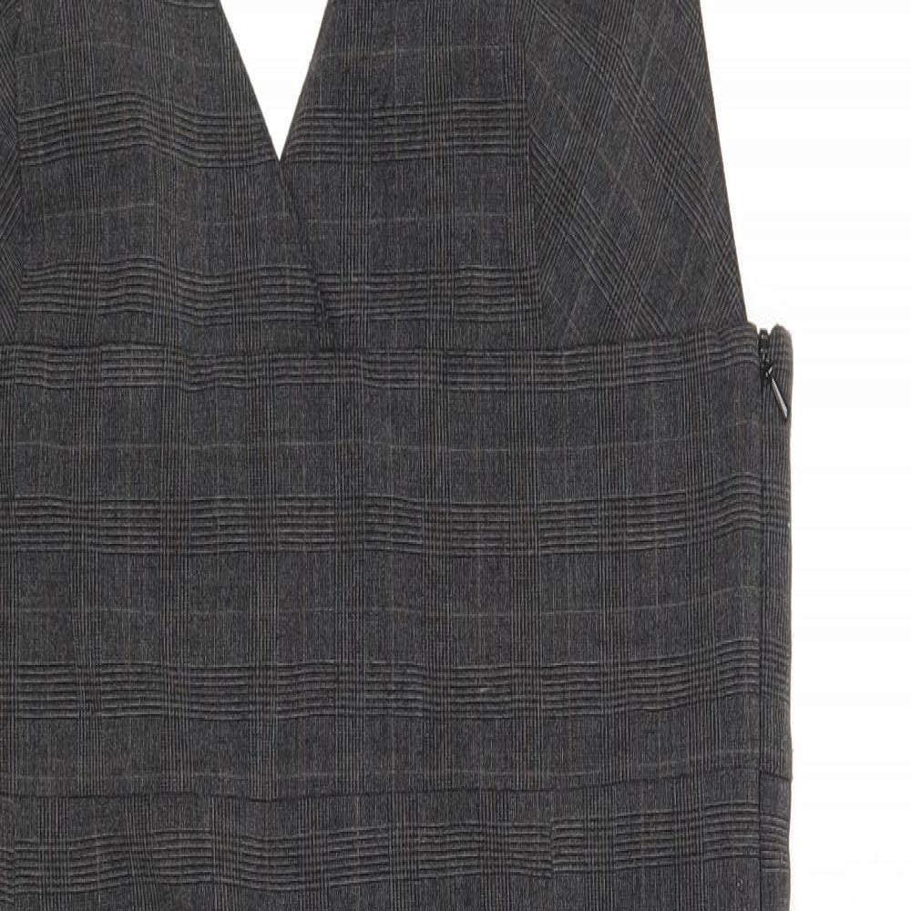 Ben Sherman Womens Grey Plaid Polyester Pinafore/Dungaree Dress Size M V-Neck Zip