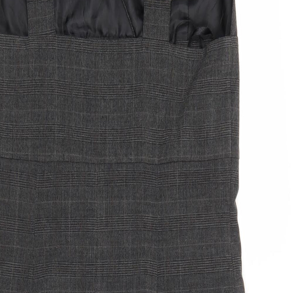Ben Sherman Womens Grey Plaid Polyester Pinafore/Dungaree Dress Size M V-Neck Zip