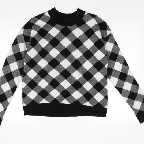 Wild Pony Womens Black Round Neck Plaid Acrylic Pullover Jumper Size M