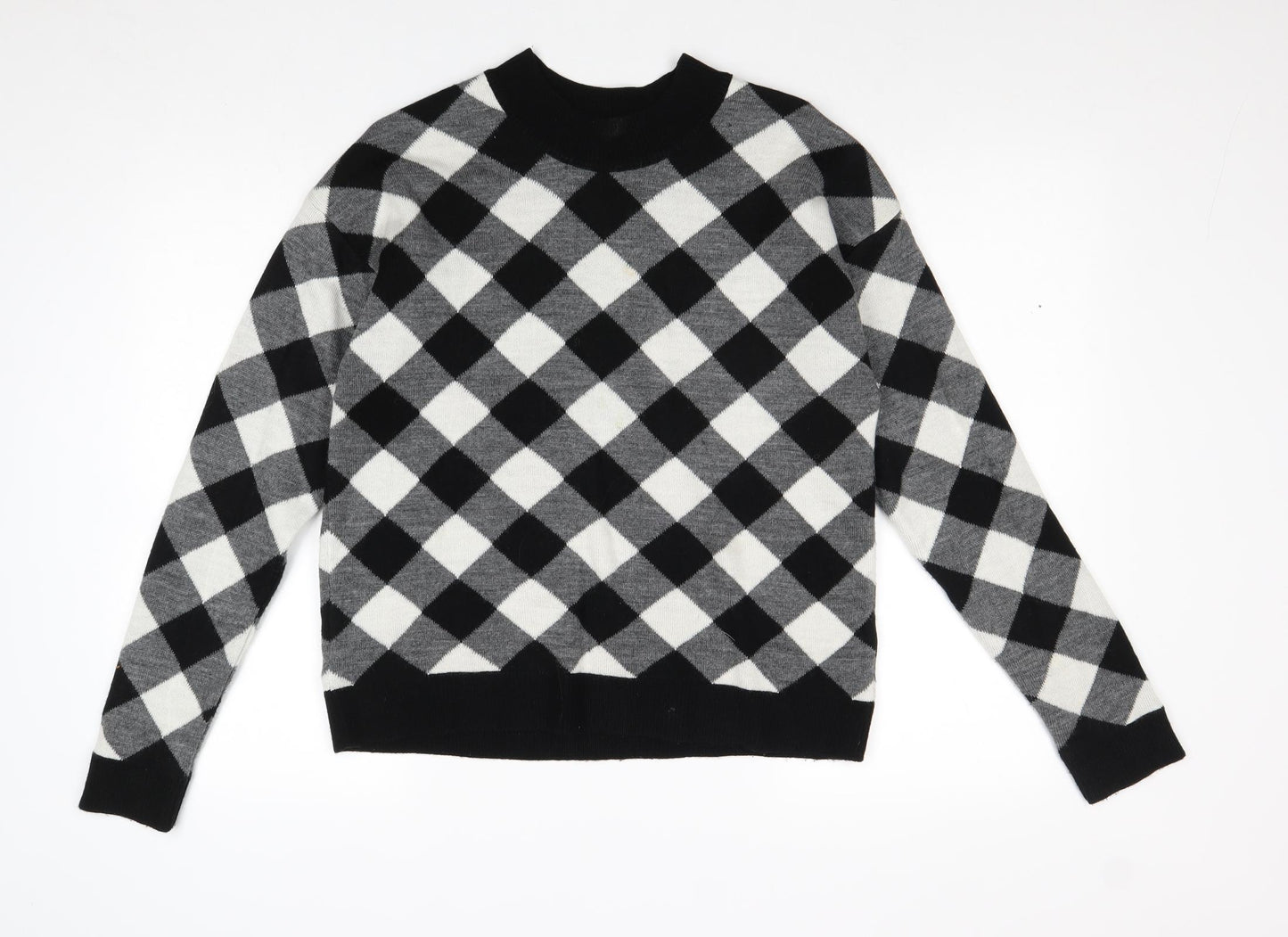 Wild Pony Womens Black Round Neck Plaid Acrylic Pullover Jumper Size M
