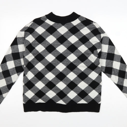 Wild Pony Womens Black Round Neck Plaid Acrylic Pullover Jumper Size M