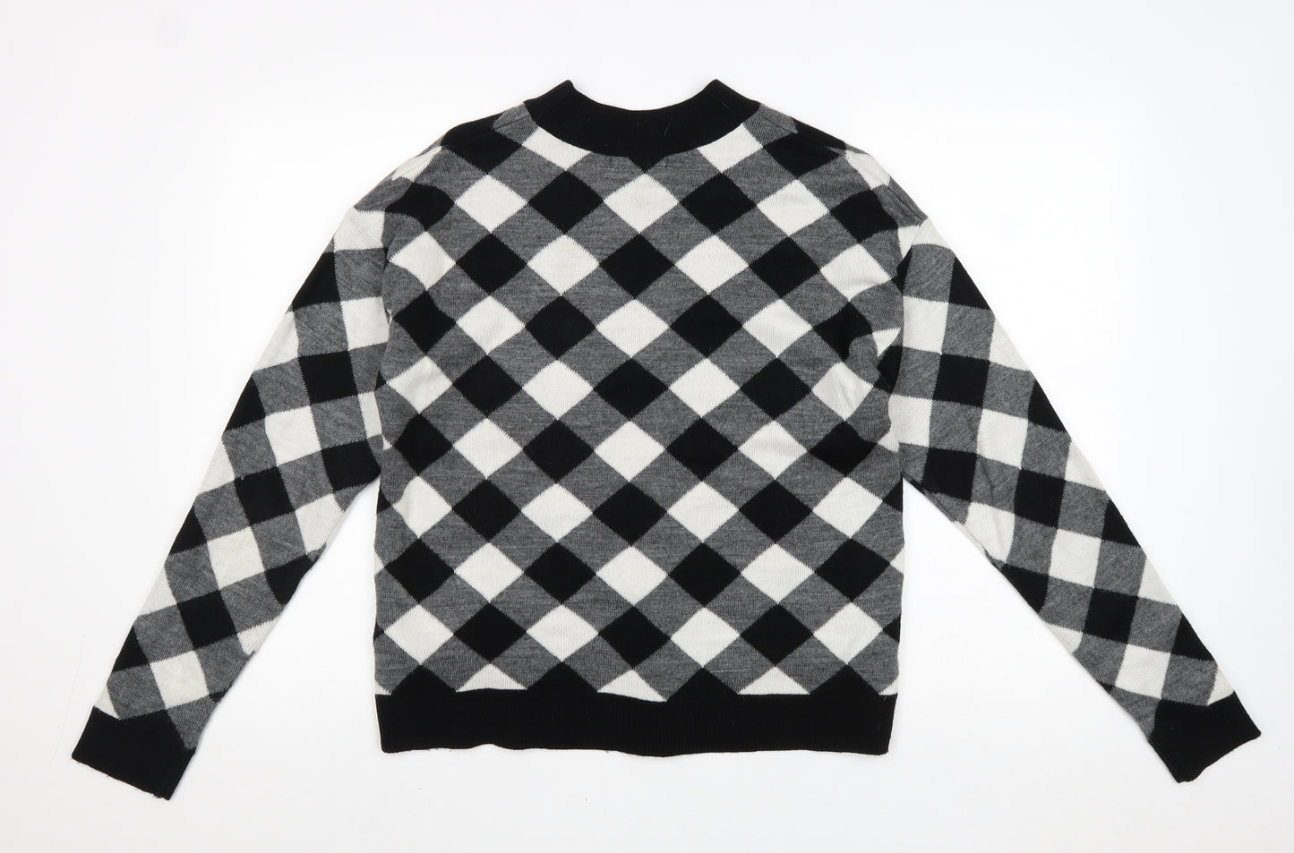 Wild Pony Womens Black Round Neck Plaid Acrylic Pullover Jumper Size M