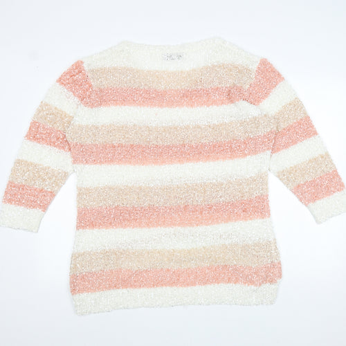 Originals Knitwear Womens Pink V-Neck Striped Polyester Pullover Jumper Size XL