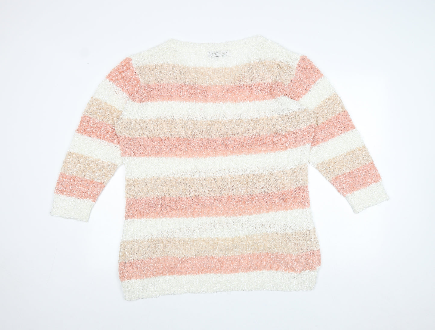 Originals Knitwear Womens Pink V-Neck Striped Polyester Pullover Jumper Size XL