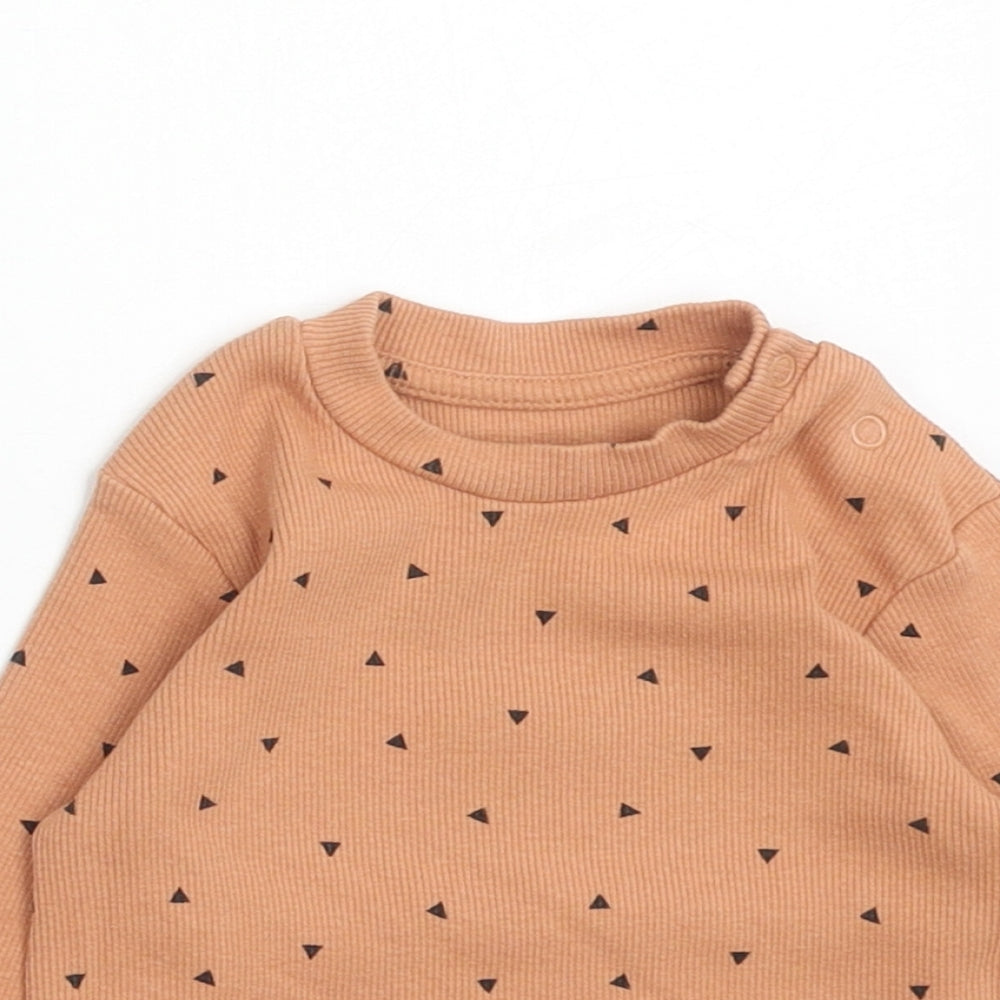 Primark Baby Brown Geometric Cotton Basic T-Shirt Size 6-9 Months Round Neck Button