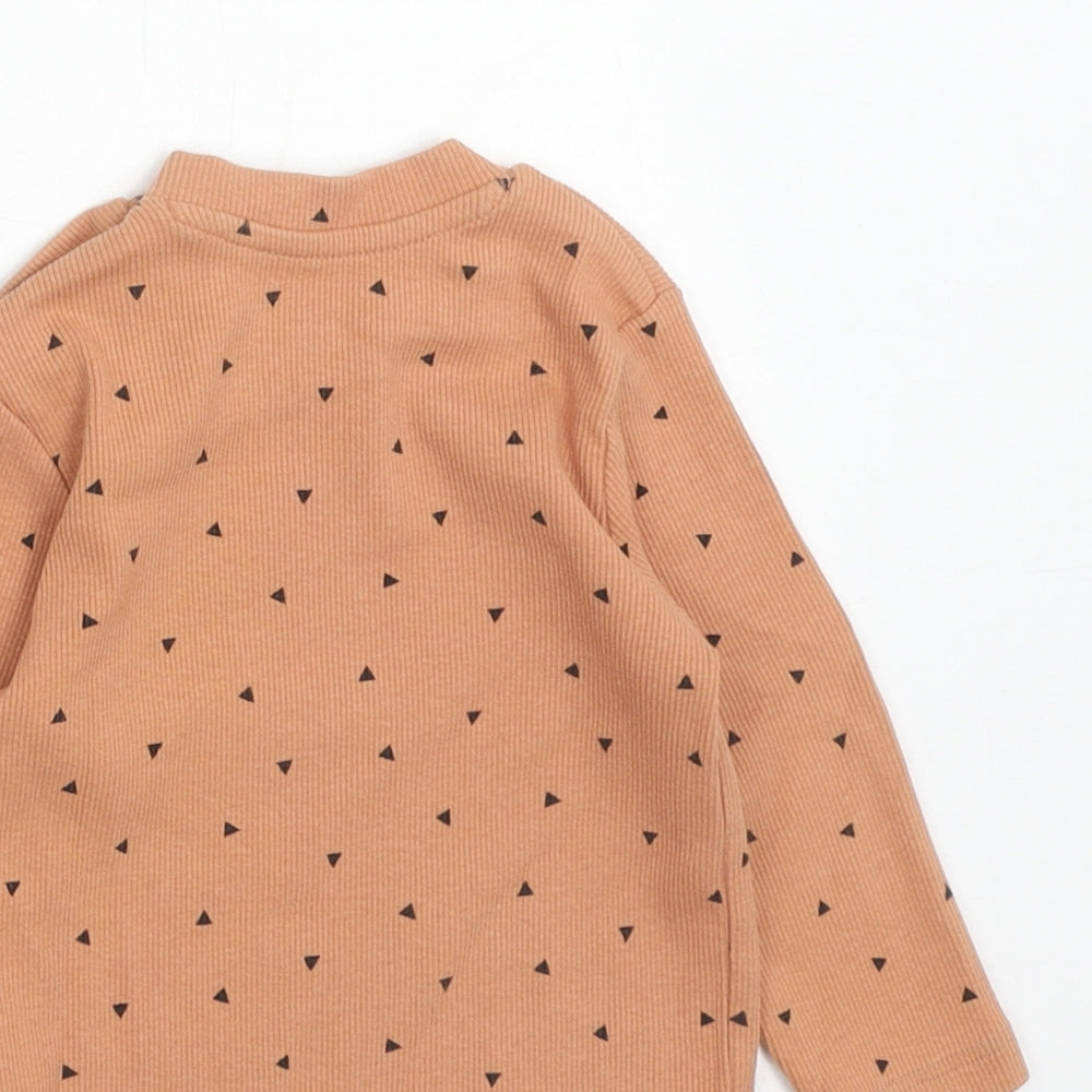 Primark Baby Brown Geometric Cotton Basic T-Shirt Size 6-9 Months Round Neck Button