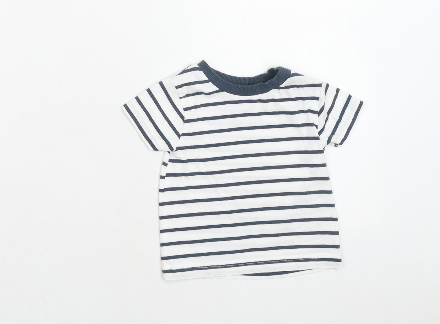 Nutmeg Boys White Striped Cotton Basic T-Shirt Size 6-9 Months Round Neck Button