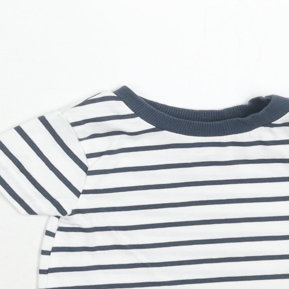 Nutmeg Boys White Striped Cotton Basic T-Shirt Size 6-9 Months Round Neck Button