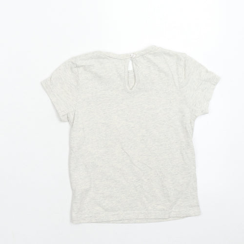 Jeff & Co Girls Grey Cotton Basic T-Shirt Size 6-7 Years Round Neck Button - Rainbow