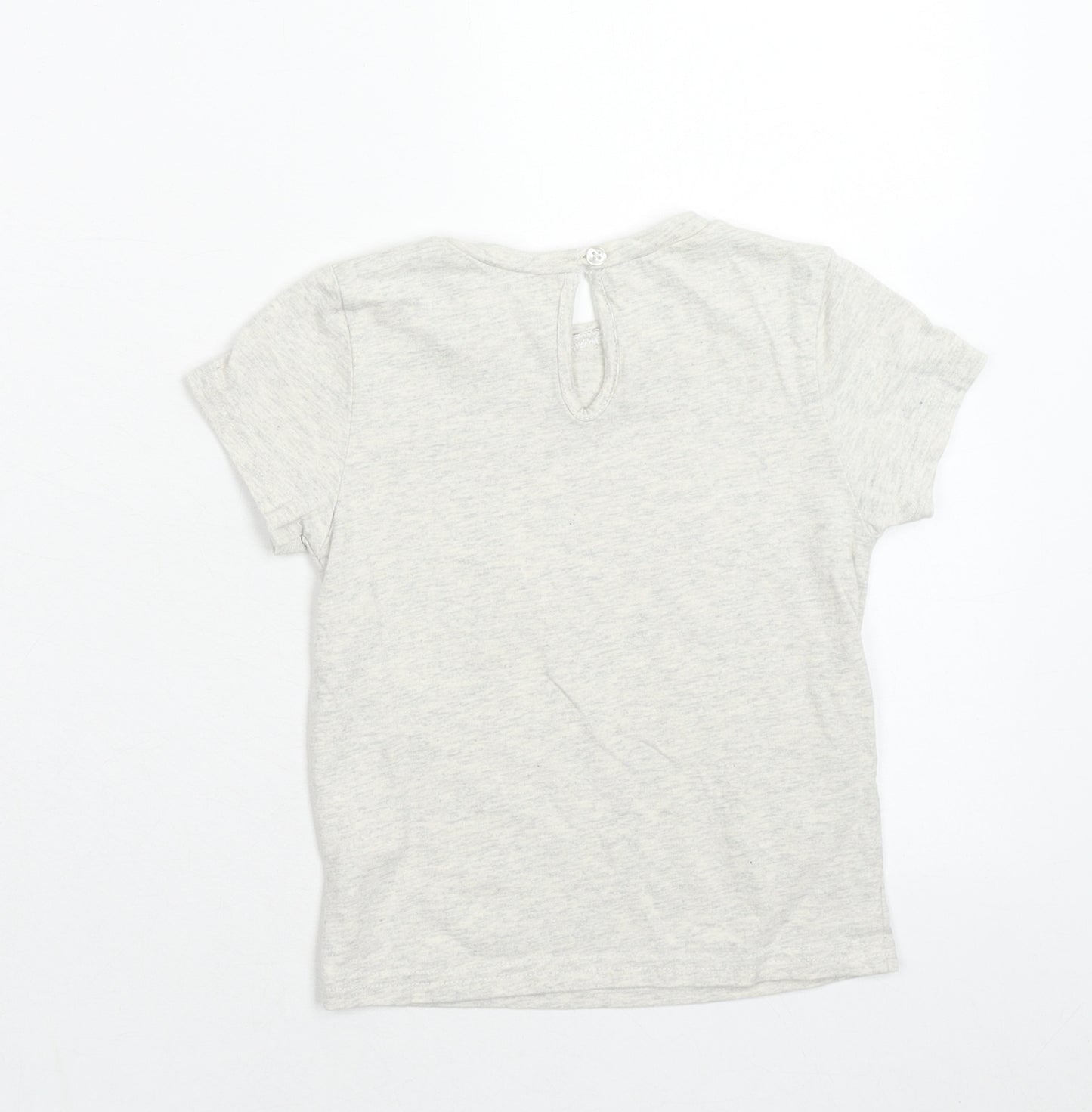 Jeff & Co Girls Grey Cotton Basic T-Shirt Size 6-7 Years Round Neck Button - Rainbow
