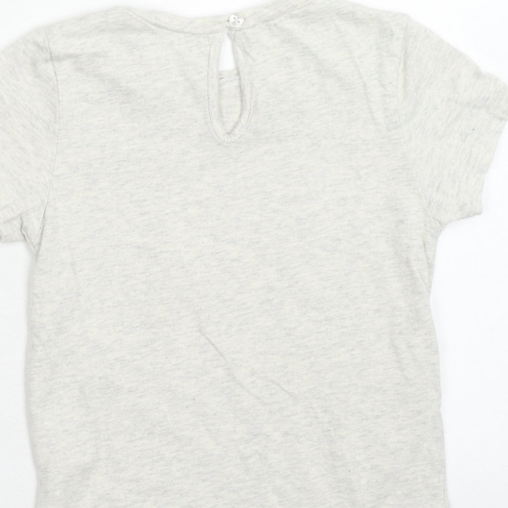 Jeff & Co Girls Grey Cotton Basic T-Shirt Size 6-7 Years Round Neck Button - Rainbow