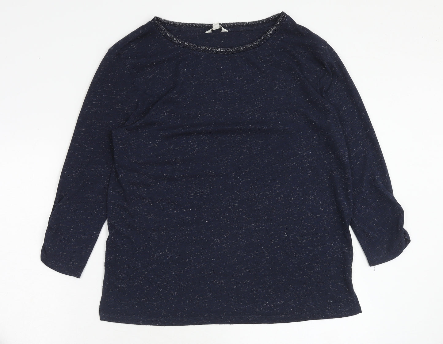 Monsoon Womens Blue Geometric Viscose Basic T-Shirt Size S Round Neck