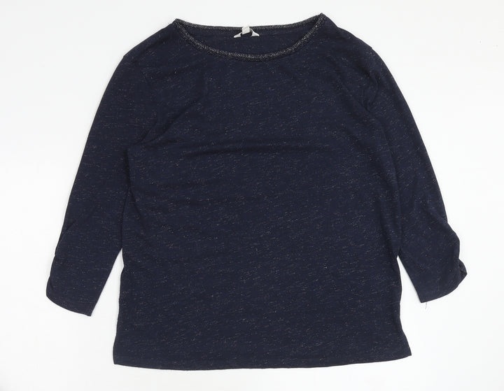 Monsoon Womens Blue Geometric Viscose Basic T-Shirt Size S Round Neck