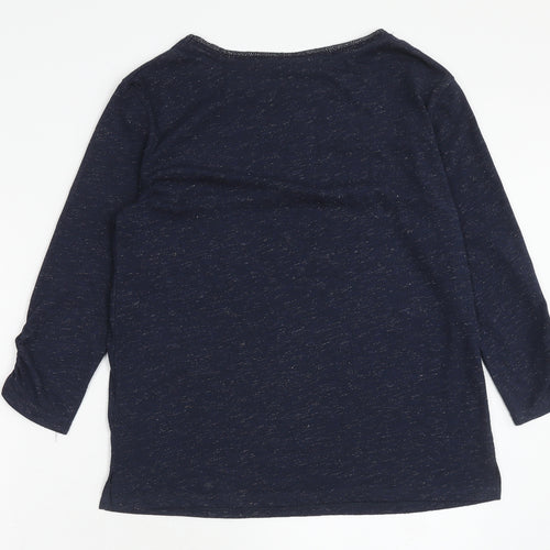 Monsoon Womens Blue Geometric Viscose Basic T-Shirt Size S Round Neck