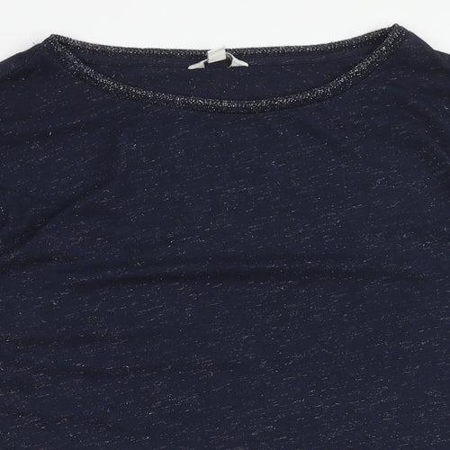 Monsoon Womens Blue Geometric Viscose Basic T-Shirt Size S Round Neck