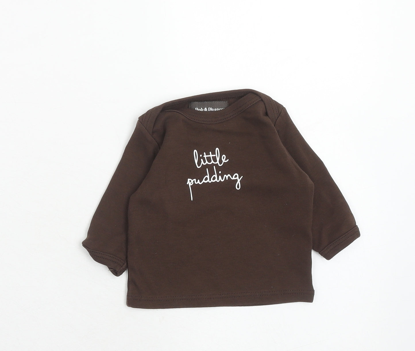 Bob & Blossom Baby Brown Cotton Basic T-Shirt Size 6-9 Months Round Neck Pullover - Little Pudding, 6-12 Months