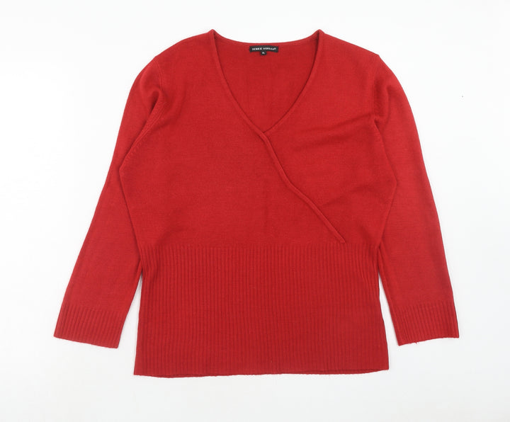 Debbie Morgan Womens Red V-Neck Acrylic Pullover Jumper Size XL