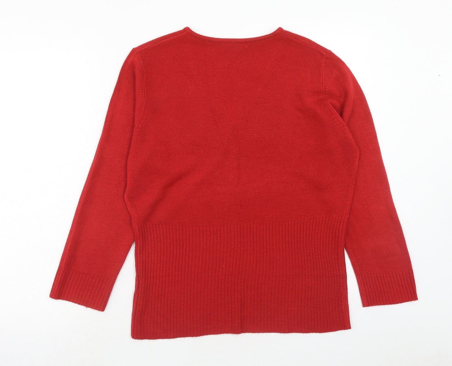 Debbie Morgan Womens Red V-Neck Acrylic Pullover Jumper Size XL