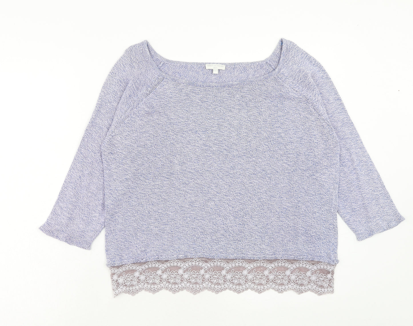 Grain de Malice Womens Blue Boat Neck Cotton Pullover Jumper Size L - Lace Detail