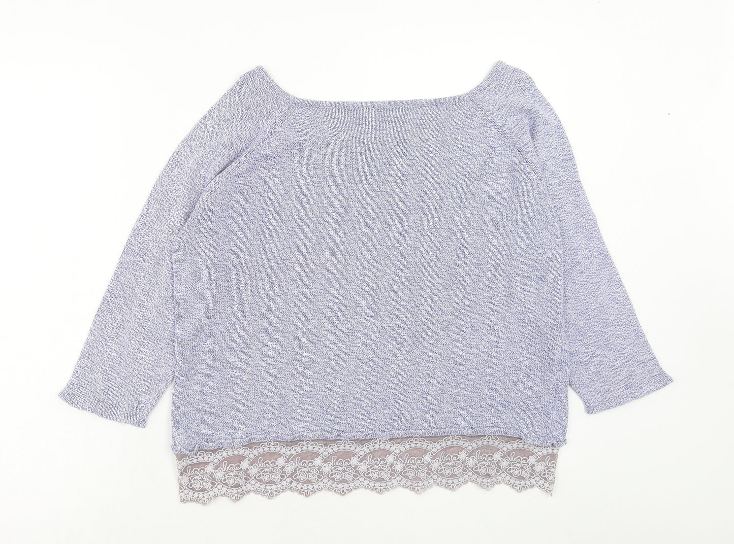 Grain de Malice Womens Blue Boat Neck Cotton Pullover Jumper Size L - Lace Detail