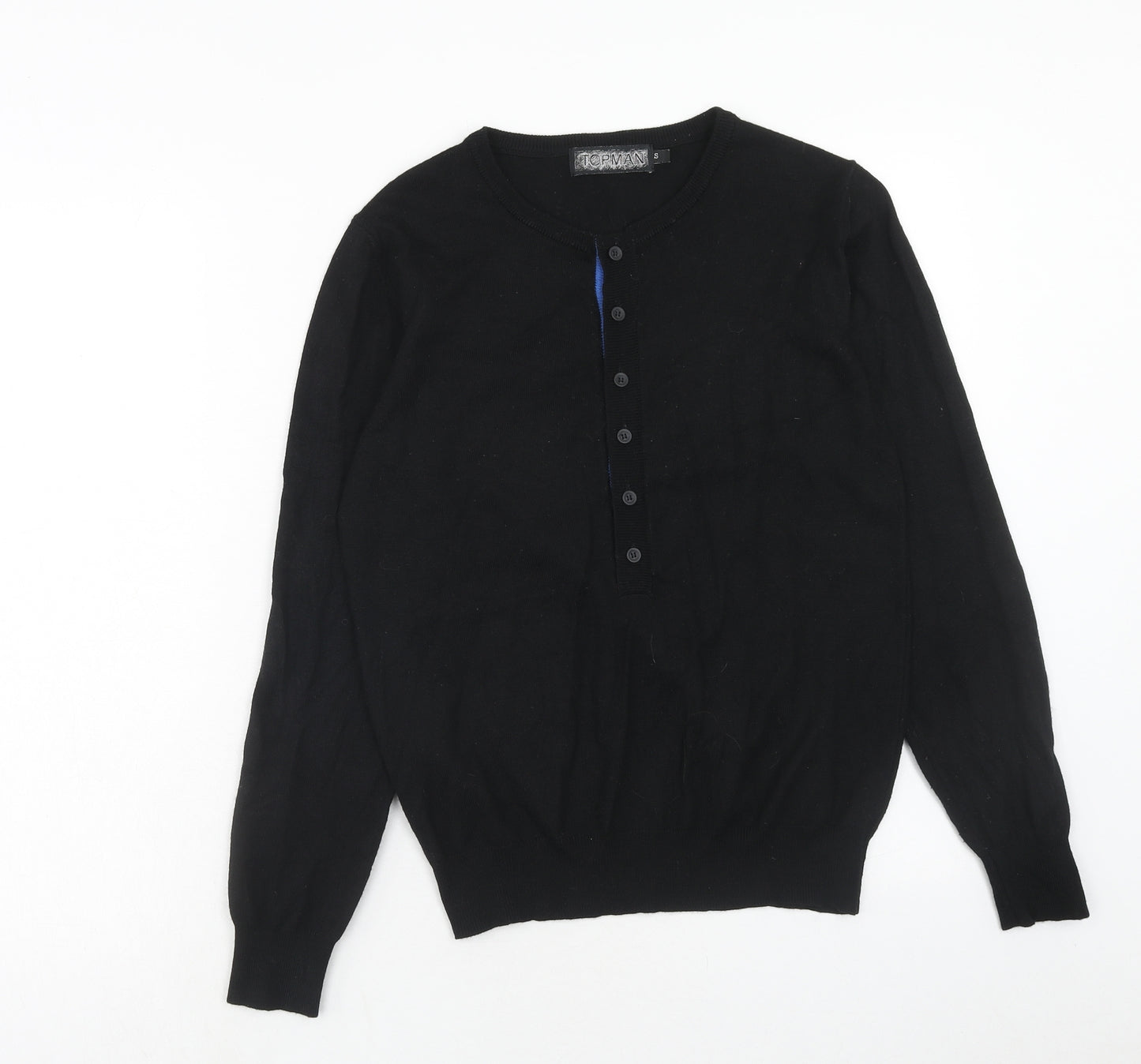 Topman Mens Black Round Neck Wool Pullover Jumper Size S Long Sleeve