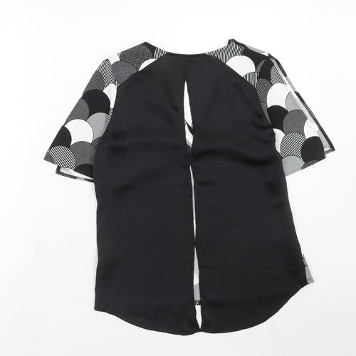 NEXT Womens Black Geometric Polyester Basic Blouse Size 8 V-Neck