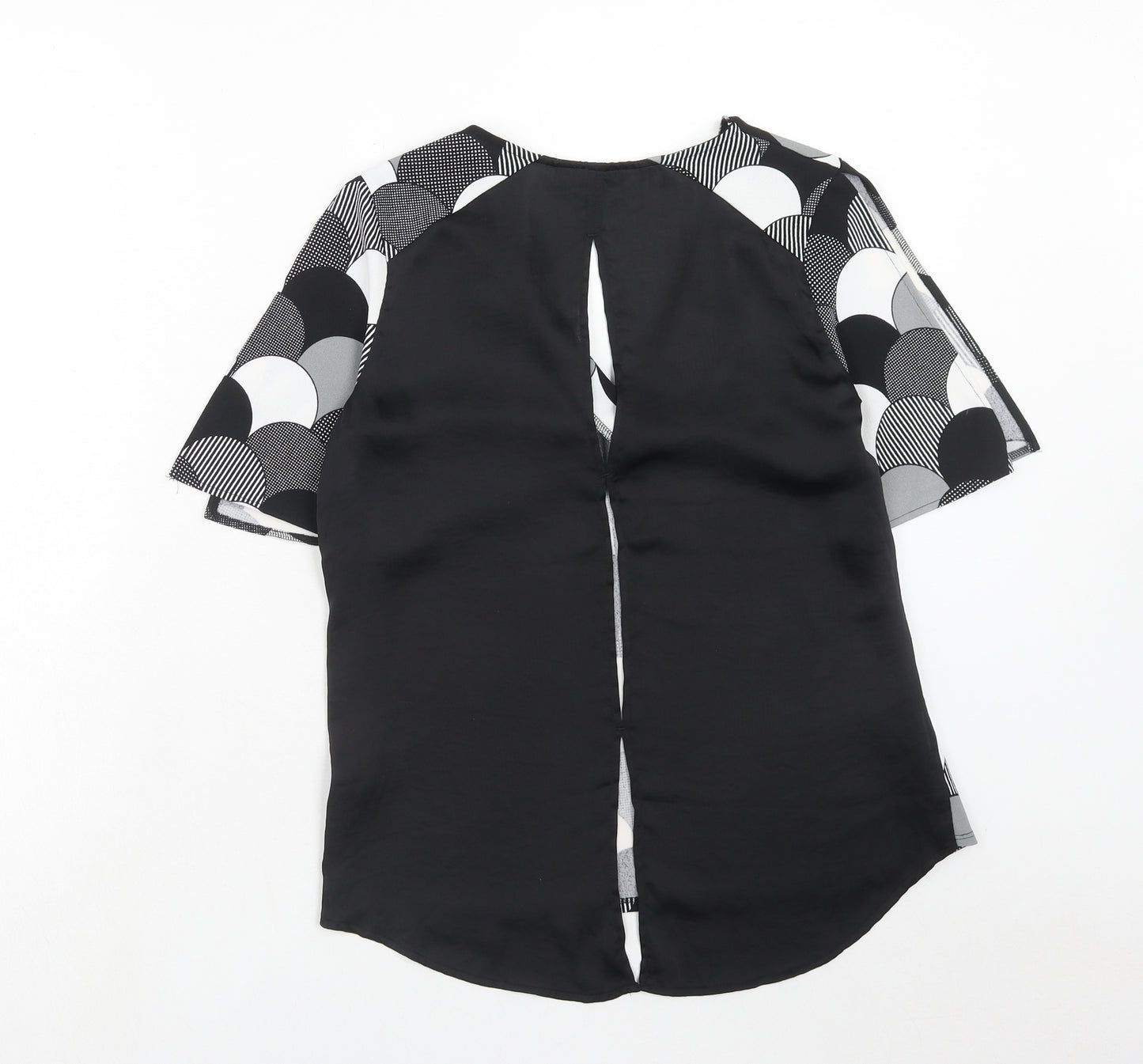 NEXT Womens Black Geometric Polyester Basic Blouse Size 8 V-Neck