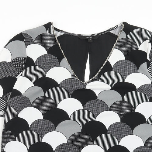 NEXT Womens Black Geometric Polyester Basic Blouse Size 8 V-Neck