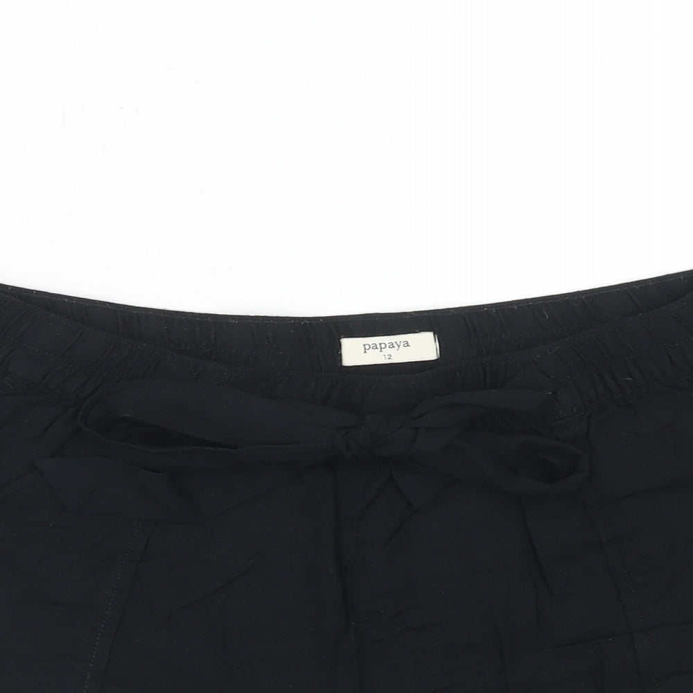 Papaya Womens Black Viscose Sweat Shorts Size 12 Regular Drawstring