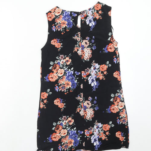 F&F Womens Black Floral Viscose Basic Blouse Size 8 Round Neck