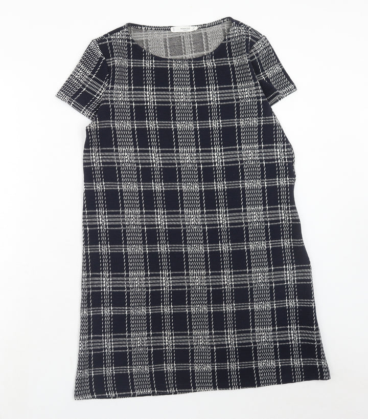 Mango Womens Blue Plaid Polyester A-Line Size M Round Neck Pullover