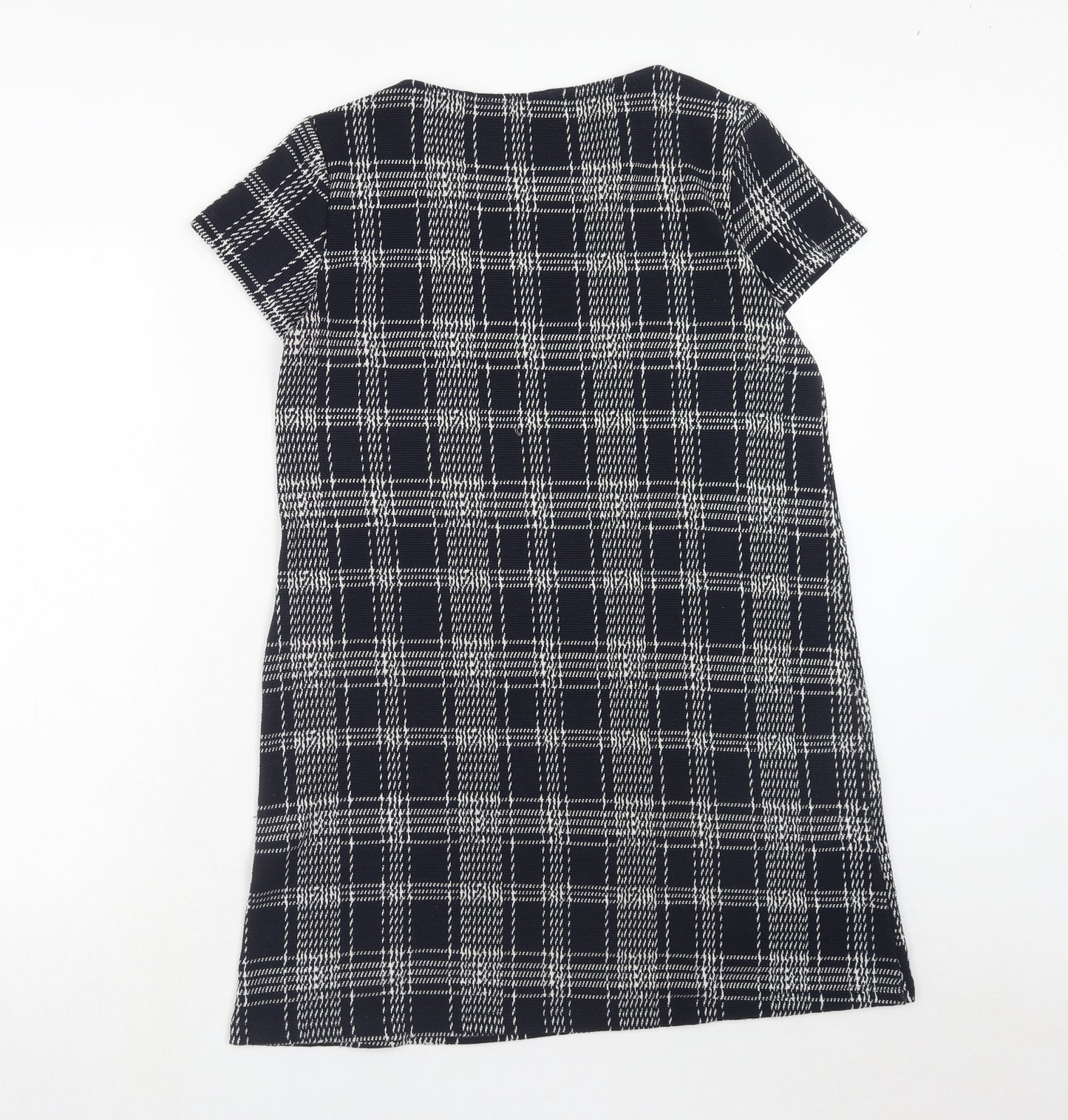 Mango Womens Blue Plaid Polyester A-Line Size M Round Neck Pullover