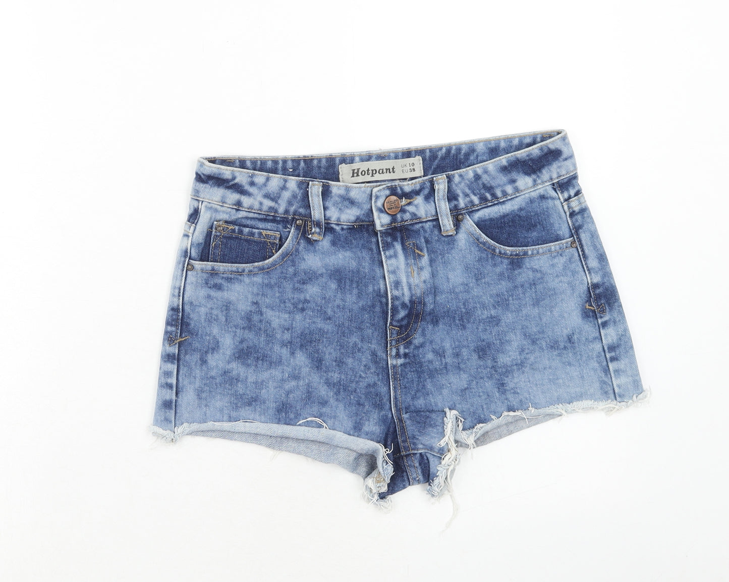 New Look Womens Blue Cotton Cut-Off Shorts Size 10 Regular Zip