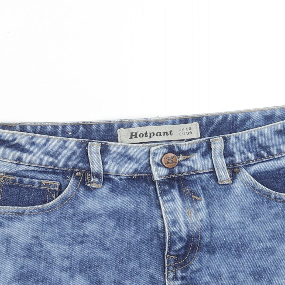 New Look Womens Blue Cotton Cut-Off Shorts Size 10 Regular Zip