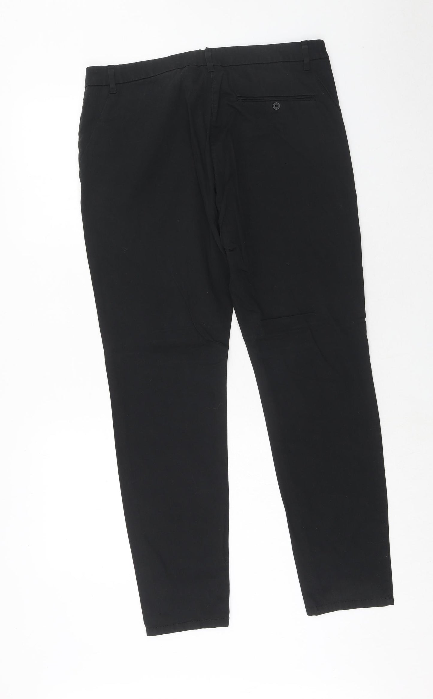 H&M Womens Black Cotton Chino Trousers Size 14 Regular Hook & Eye