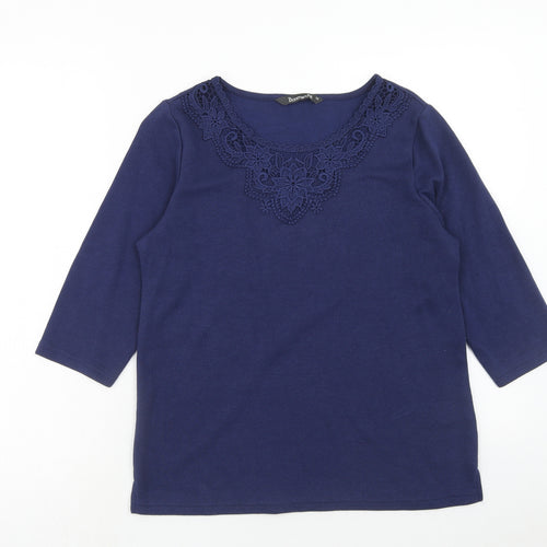 Bonmarché Womens Blue Boat Neck Polyester Pullover Jumper Size 12 - Crocheted Lace Detail