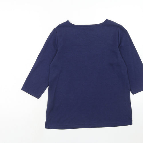 Bonmarché Womens Blue Boat Neck Polyester Pullover Jumper Size 12 - Crocheted Lace Detail