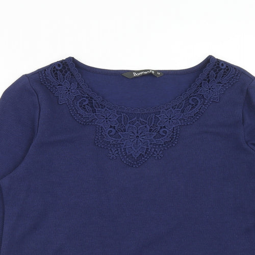Bonmarché Womens Blue Boat Neck Polyester Pullover Jumper Size 12 - Crocheted Lace Detail