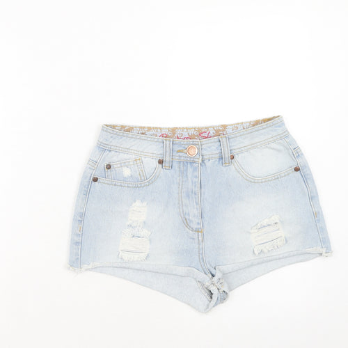 Denim & Co. Womens Blue Cotton Cut-Off Shorts Size 10 Regular Zip - Distressed