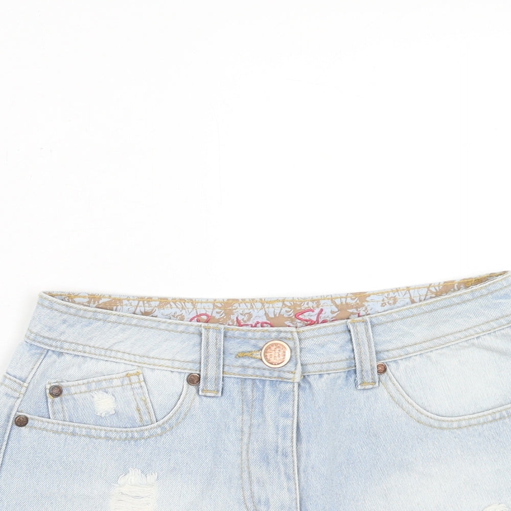 Denim & Co. Womens Blue Cotton Cut-Off Shorts Size 10 Regular Zip - Distressed