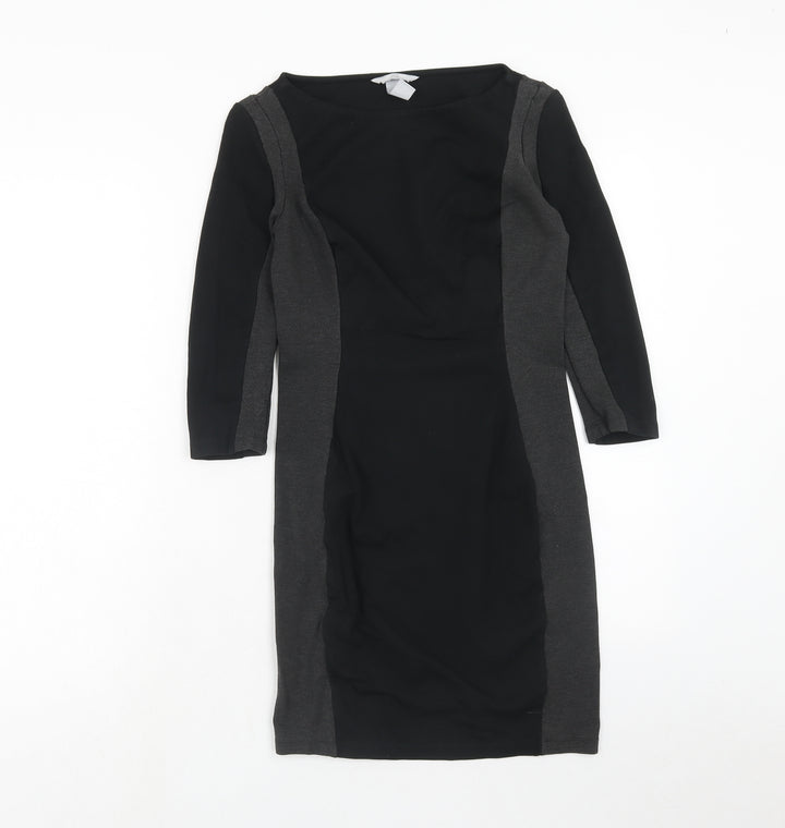 H&M Womens Black Colourblock Viscose A-Line Size XS Boat Neck Pullover
