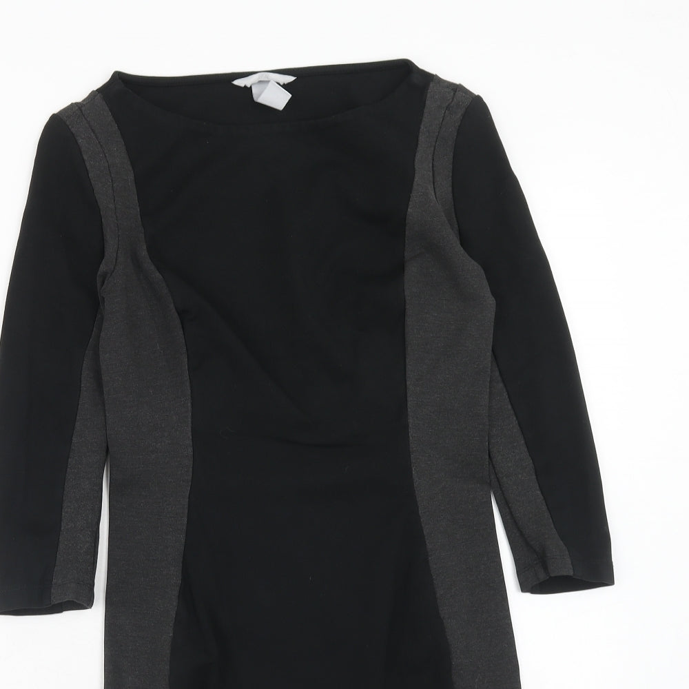 H&M Womens Black Colourblock Viscose A-Line Size XS Boat Neck Pullover