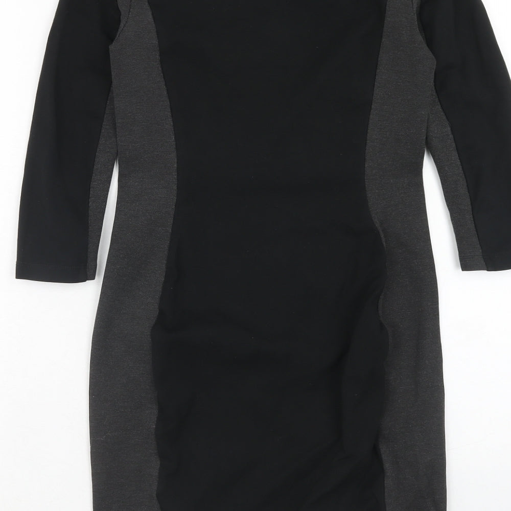 H&M Womens Black Colourblock Viscose A-Line Size XS Boat Neck Pullover