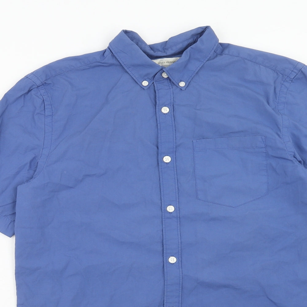 River Island Mens Blue Cotton Button-Up Size S Collared Button