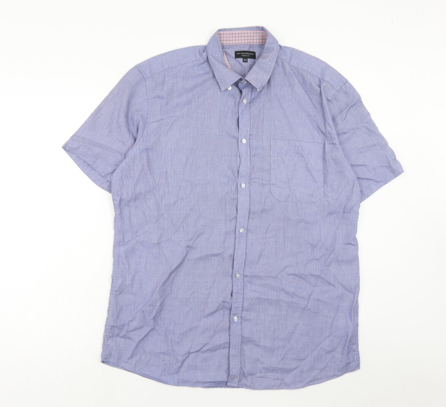 Taylor & Wright Mens Blue Cotton Button-Up Size 16.5 Collared Button