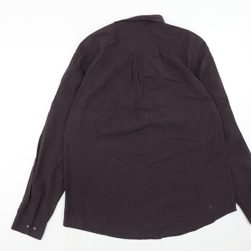 Red Herring Mens Purple Check Cotton Button-Up Size L Collared Button