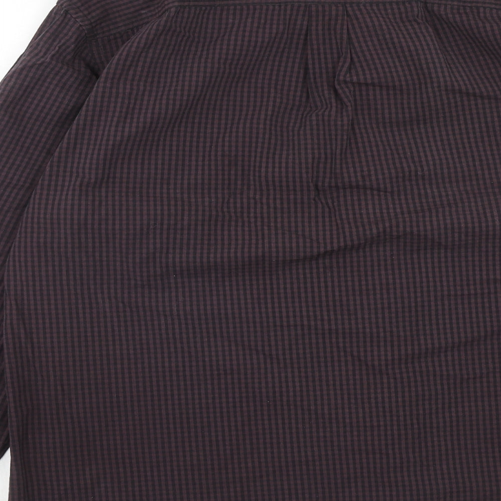 Red Herring Mens Purple Check Cotton Button-Up Size L Collared Button