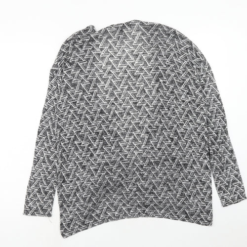 H&M Womens Grey V-Neck Geometric Polyester Cardigan Jumper Size M