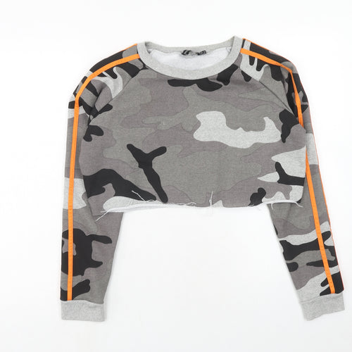 PRETTYLITTLETHING Womens Multicoloured Camouflage Cotton Pullover Sweatshirt Size 12 Pullover